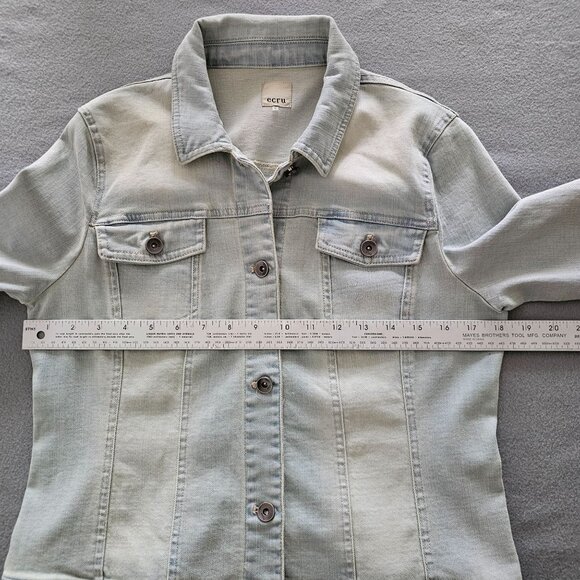 Ecru Denim Jacket Women Size L Light Wash Blue Stretch Fall Casual Layering Boho - Picture 10 of 13